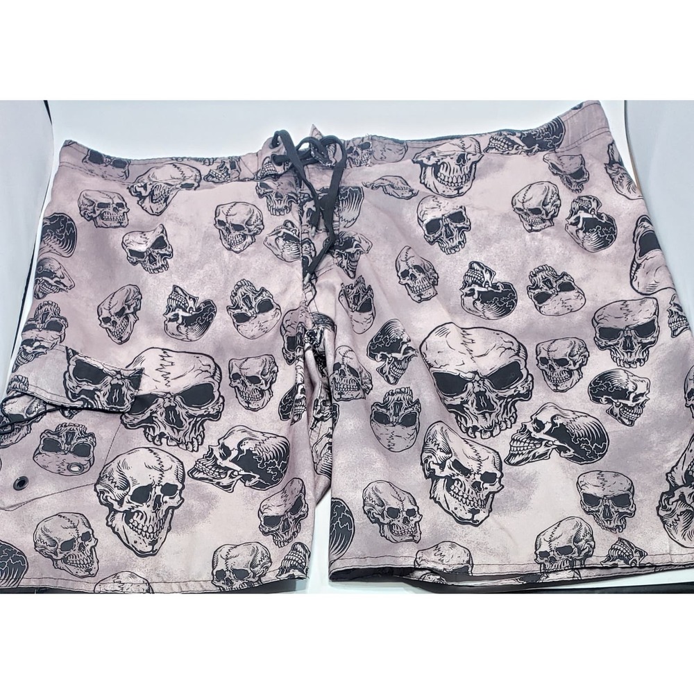 JOEBOXER Swim Trunks Men's Skulls Adult XXL Shorts Gray & Black With Pocket